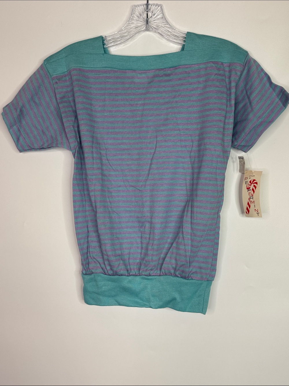 Vintage Peppermint Casuals Purple Blue Square Neck Shirt Size Medium 80s NWT